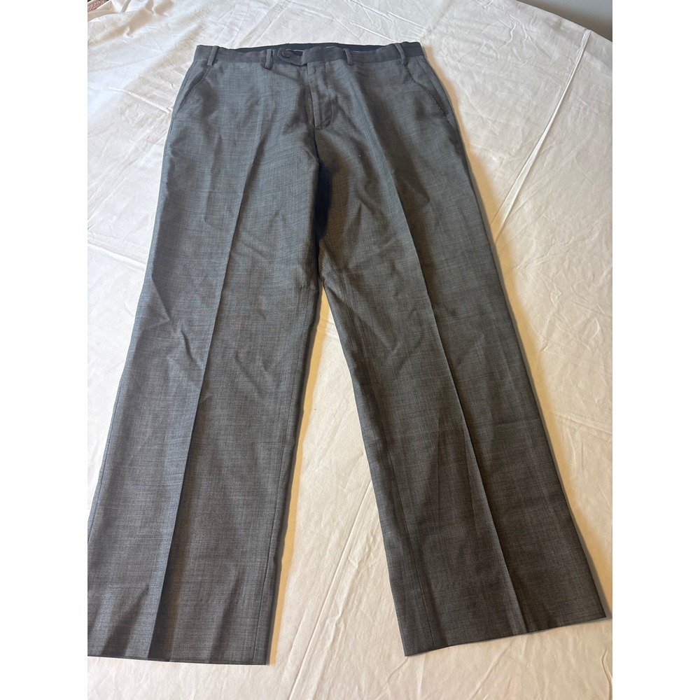Merona Dress Pants Mens 36x32 Grey 100% Wool Straight Leg Slacks